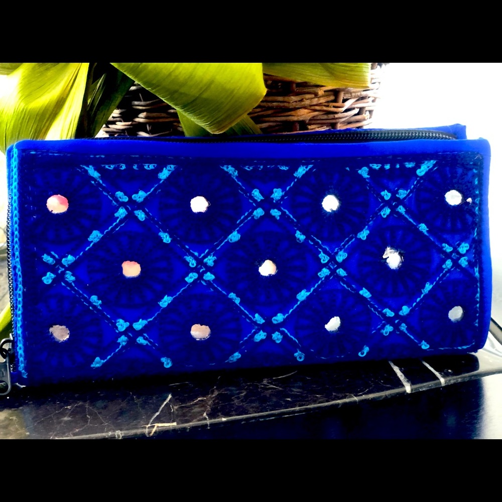 Hand made embroidered clutch / wristlet bag